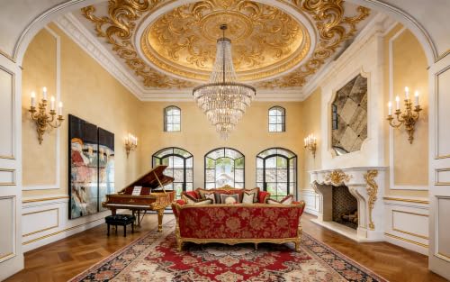 French Empire Crystal Chandelier 34" W Large High Ceiling Chandelier