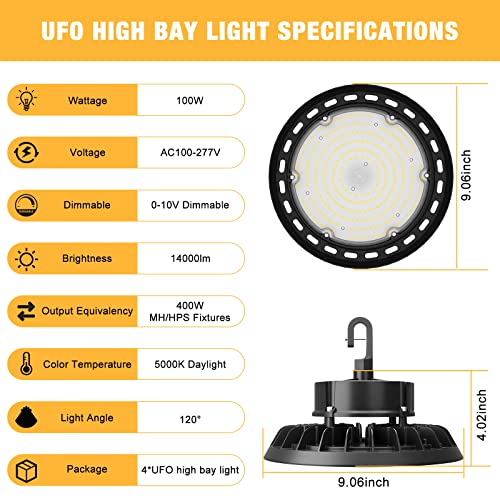UFO LED High Bay Light 100W 4Pack (4 Count)