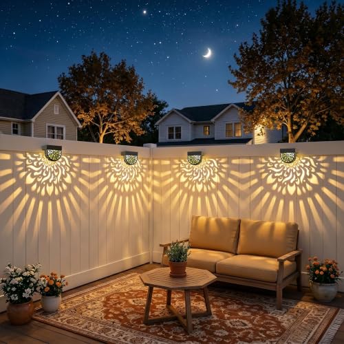 6 Pack Solar Fence Lights Wall lihgts Outdoor Decorations Solar Powered Step Deck Lights Warm Yellow Light Waterproof Decorative Lighting for Garden