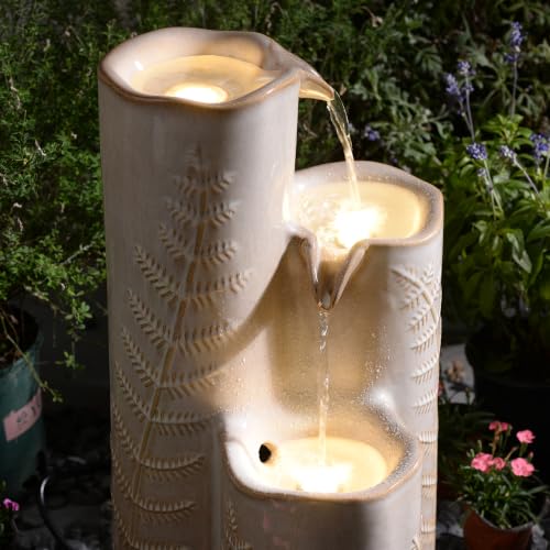 Triple Column Ivory Ceramic Fountain