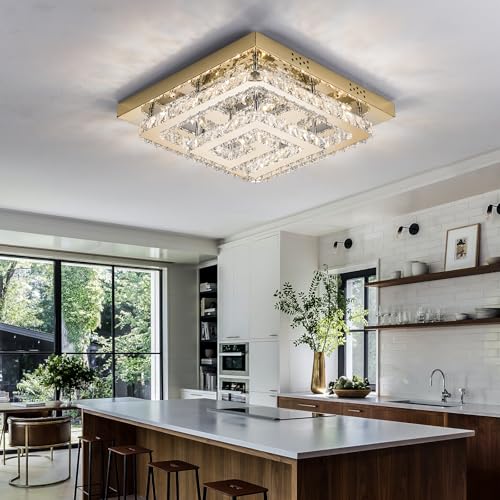 25 inch Gold Crystal Chandeliers LED Ceiling Light