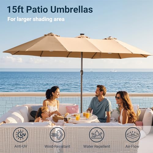 15 Ft Umbrella Outdoor Patio With Solar Lights Base