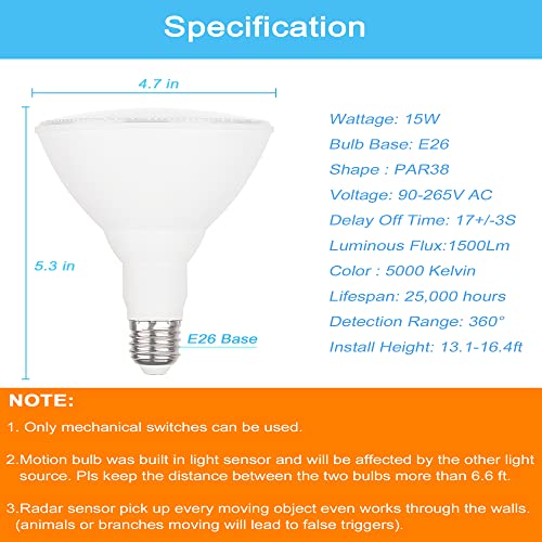Radar Motion Sensor Light Bulbs Outdoor (2 Count)