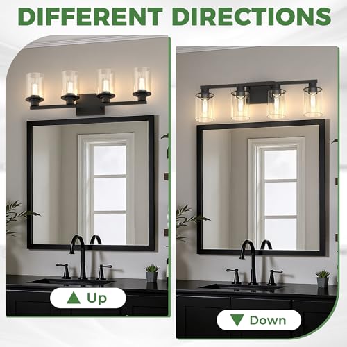 4 Light Black Bathroom Light Fixture Over Mirror ETL Listed
