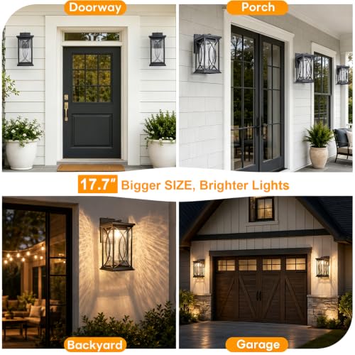 18" Extra Large Outdoor Sconce with photocell Sensor Coach Lantern Modern Large Exterior Light Fixture Waterproof Black Metal with Crack