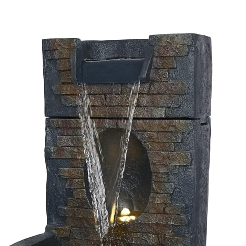 TZL398 40" Stone Wall Cascading Fountain with LED Lights