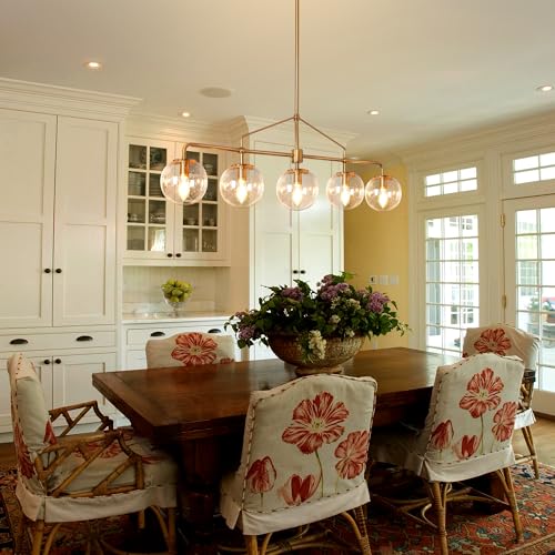 Modern Gold Linear Chandelier 5 Lights Dining Room Chandelier Over Table