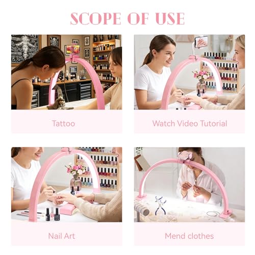 Foldable Large Half Moon LED Light for Table Nail Desk with Phone Stand