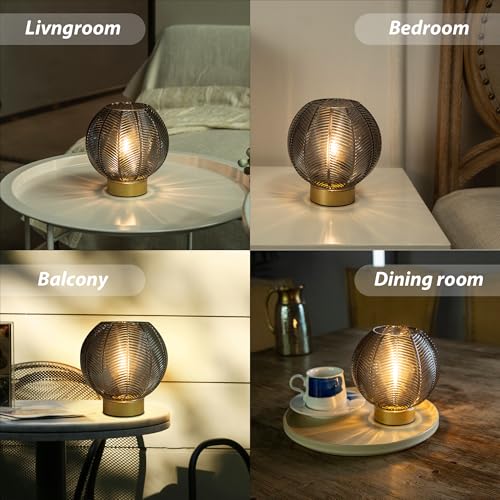 Battery Operated Decorative Glass Table Lamp with Timer Grey