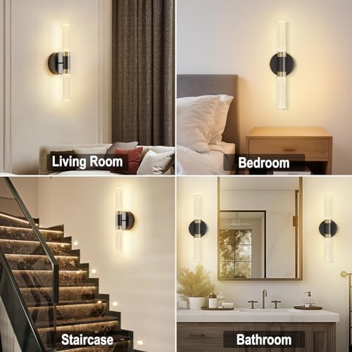 Black Gold Crystal Battery Wall Sconces