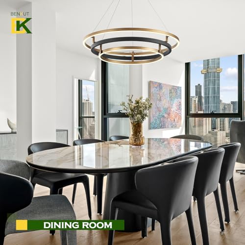 3 Rings Modern LED Chandelier Black Gold Dimmable Circular Pendant Light for Dining Room