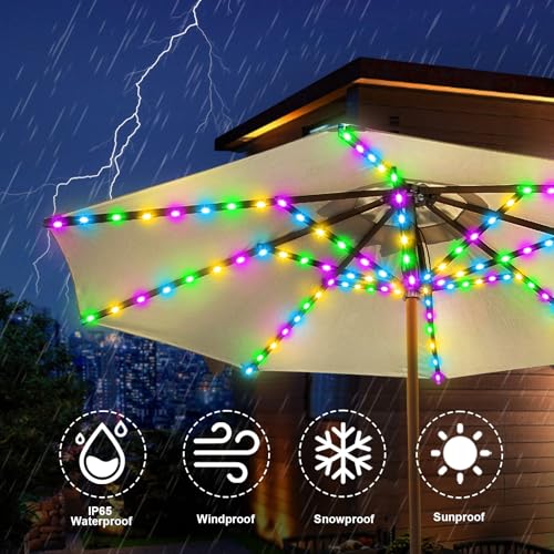 Solar Umbrella Lights Outdoor 8 Strands 8 Mode Patio Umbrella Lights