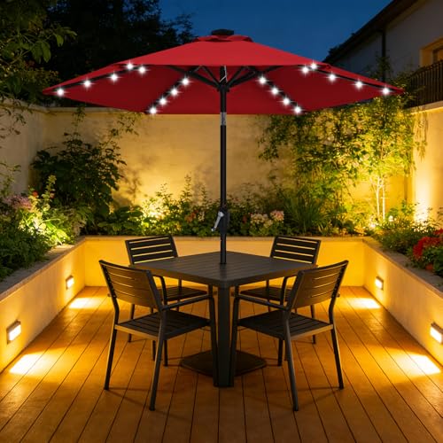 Solar Led Patio Umbrella with 24 Lights 7.5FT