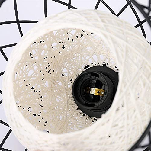 Black Metal Cage Rattan Pendant Light