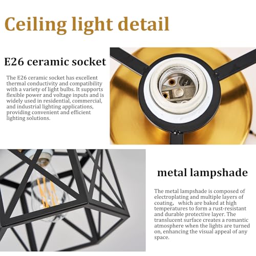 Black and Gold Modern Farmhouse Metal Semi Flush Mount Ceiling Light 9.5 in