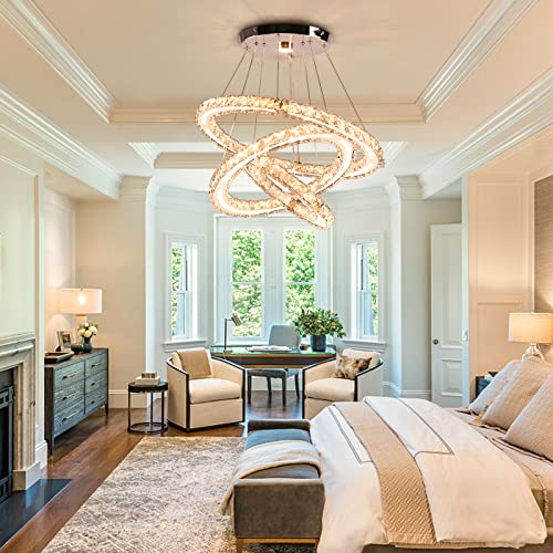 Modern LED Chandeliers Crystal Chandeliers Ceiling Light Three Rings Pendant Light with Acrylic for Bedroom Dinning Room Hallway(Warm White 30/40/50)