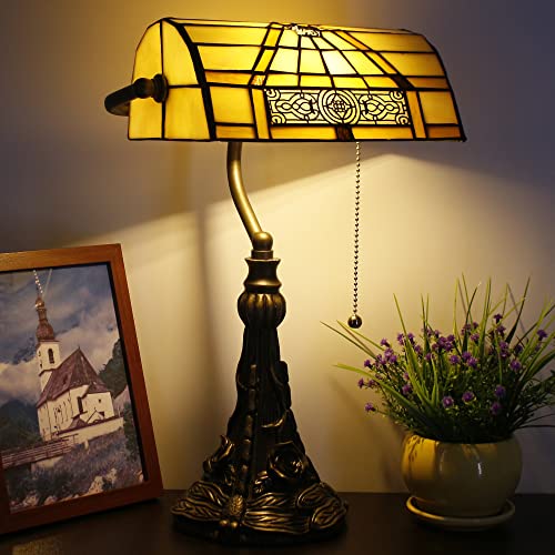 Tiffany Banker Lamp Small Stained Glass Table Lamp Yellow Mission