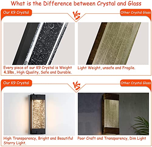 Black Wall Sconce with K9 Crystal Bubble and Dusk to Dawn Sensor
