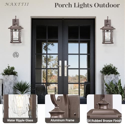 ORB Finish Outdoor Wall Lights 12.5 Inch Height Waterproof Exterior Lighting Fixtures with Water Ripple Glass E27 Socket Front Porch Light for Garage Patio