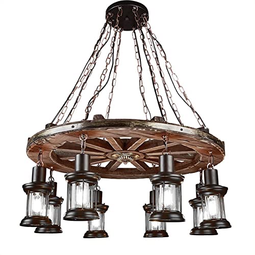 Vintage Industrial Wood Chandelier with 8 Light Rudder Shape