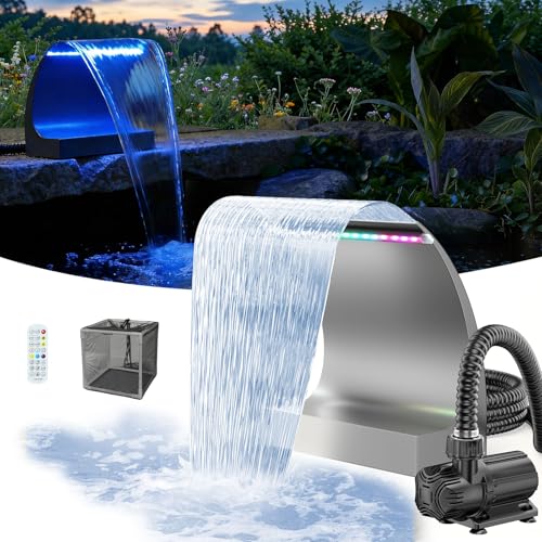 Pond Waterfall Spillway with LED Lights & 1600GPH Pond Pump