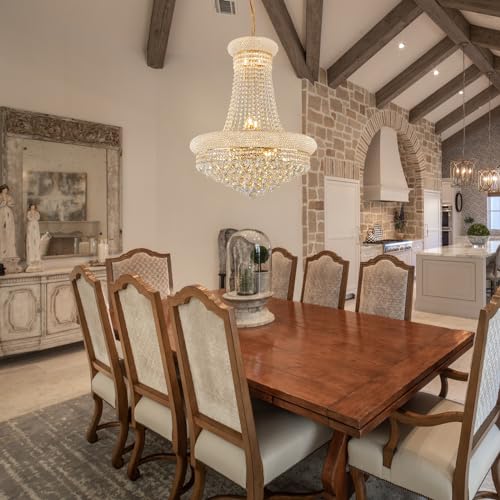 14 Lights Gold Finish Empire Crystal Chandelier Lighting for Dining Room Living Room Foyer Hallway Entryway