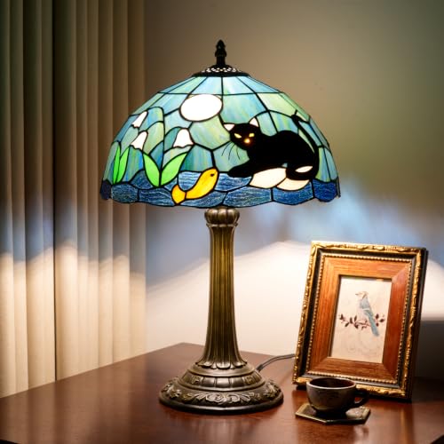 Tiffany Style Stained Glass Table Lamp Black Cat Table Lamp Bedroom Bedside Lamp Living Room Dining Room Office Decoration Desk Lamp Home Decoration Creative Gift Scene Props