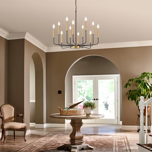 12 Light Black and Gold Dining Room Chandelier Light Fixture