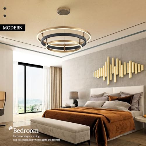 3 Ring LED Chandelier Modern Chandeliers Black Gold Brass Dimmable 24''