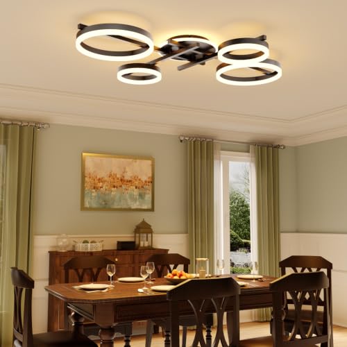 39.4" 5 Ring LED Dimmable Modern Ceiling Light Fixture (Black)