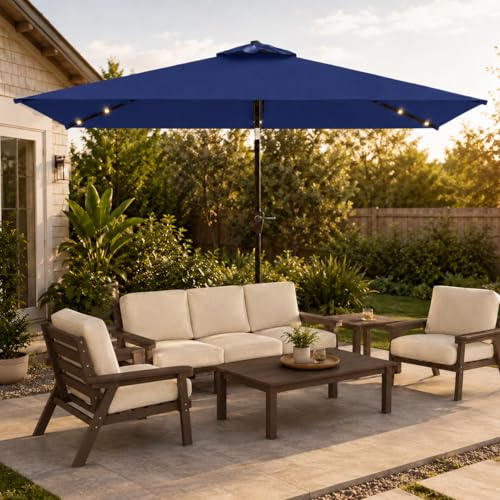6.5 x 10ft Rectangular Patio Umbrella with Solar Lights