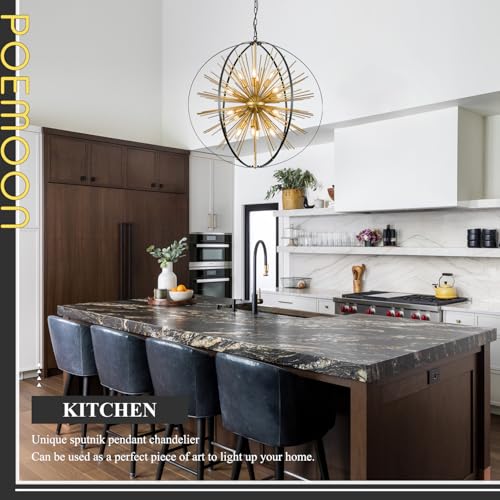 31" 16 Light Black Gold Sputnik Chandelier Modern Hanging Light