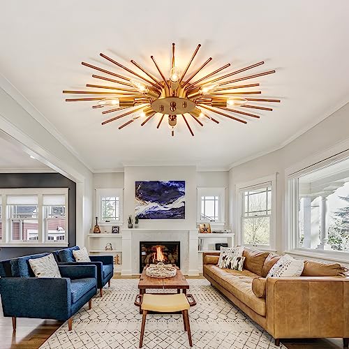 Semi Flush Mount 8 Light Ceiling Light Modern Metal Ceiling Lighting Gold Light Fixture Chandelier for Farmhouse Kitchen Dining Room Bedroom Hallway Living Room