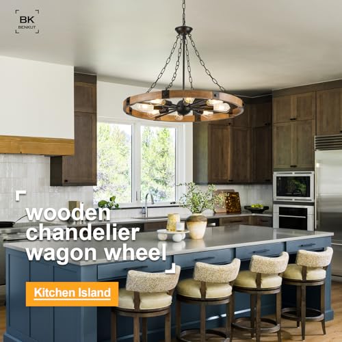 Farmhouse Wagon Wheel Chandelier 31.5" Oak Rustic Chandeliers 8