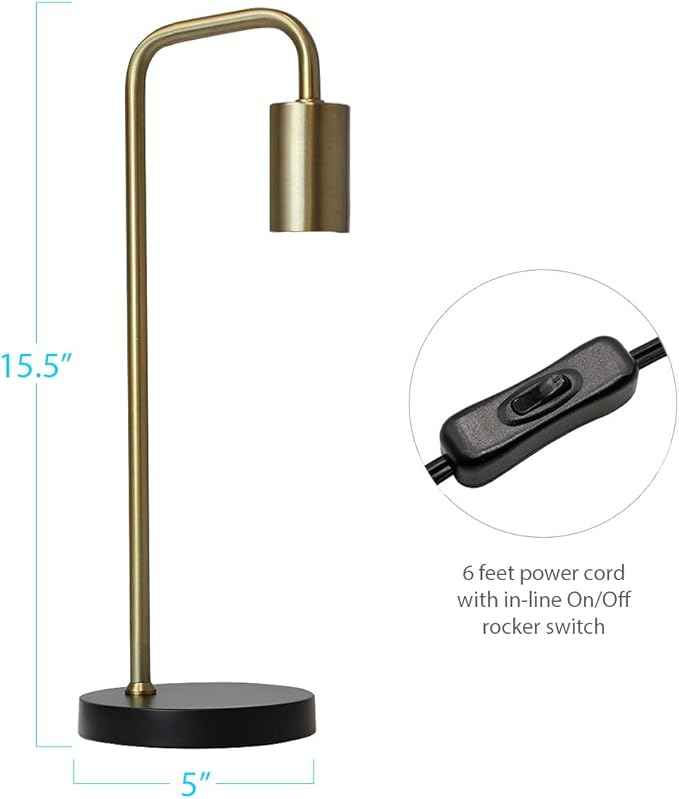 O’Bright Industrial Desk Lamp, 100% Metal Lamp, UL Certified Ceramic E26 Socket, Minimalist Design for Home Decoration, Table Lamp for Bedroom/Office/Dorm, ETL Listed, Gold-Black
