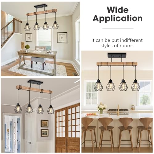 4 Lights Farmhouse Wood Kitchen Island Lighting