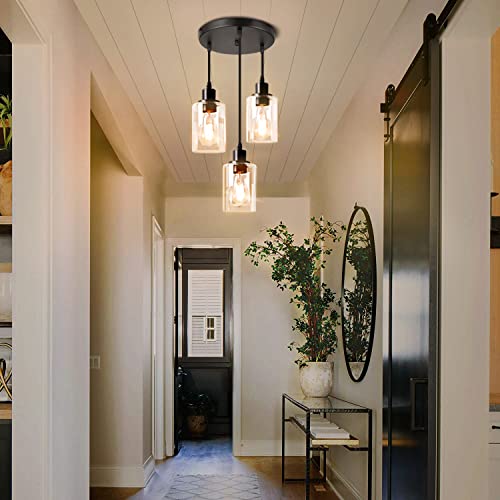 Industrial 3 Light Pendant Light Fixture Clear Glass
