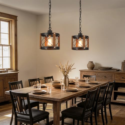 2 Pack Rustic Farmhouse Wood Pendant Light Fixture One (2 Count)