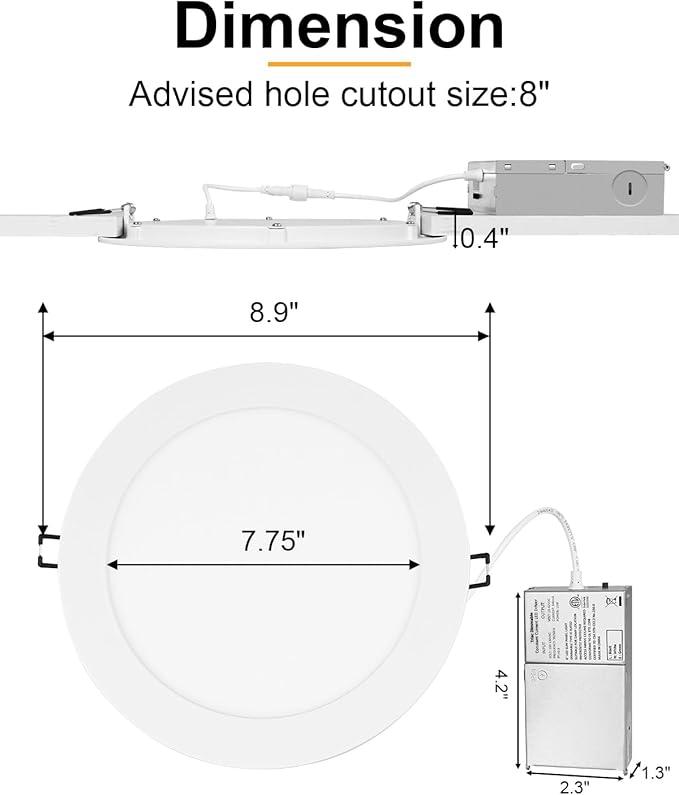 ZYC 8 Inch Recessed Lighting - 18W 1802LM Black Recessed Lighting,Dimmable 5CCT 2700K/3000K/3500K/4000K/5000K Selectable,IC Rated,Ultra-Thin Dimmable Canless Wafer Downlight Pack of 6 Black.