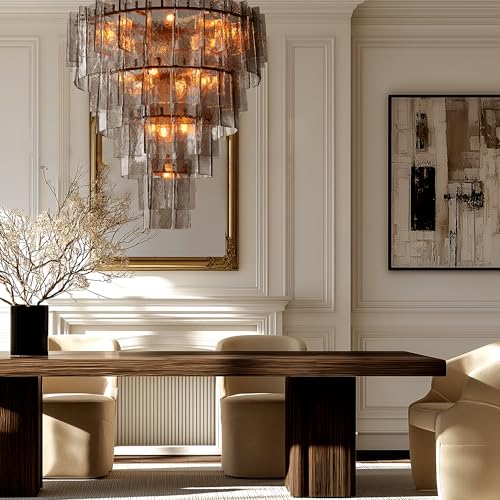 47 Inch Gold Tiered Smoky Glass Chandelier