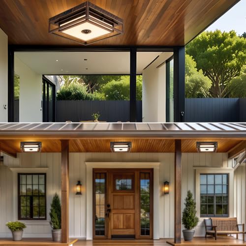 LED Motion Sensor Outdoor Ceiling Light Dusk to Dawn Black Brushed Gold