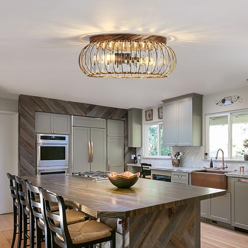 Modern Crystal Ceiling Light Oil Rubbed Bronze Flush Mount Ceiling Light Fixture 3 Light Ceiling Chandelier for Hallway Bedroom Bathroom Foyer Living Room Dining Room Kitchen