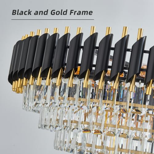 Modern Large Crystal Chandeliers Black and Gold 35" Round 7 Tiers 18 (19 Count)