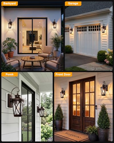 2 Pack Dusk to Dawn Wall Light Fixture (Oil Rubbed Bronze (Gold Trim) / D2D 2-Pack)