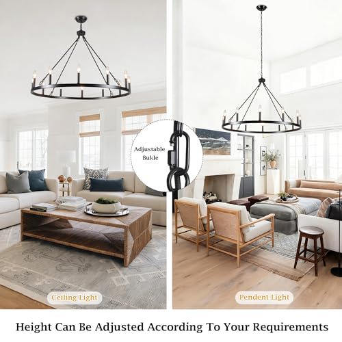 Wagon Wheel Chandelier 12 Light 38" Farmhouse Chandelier for Dining Room
