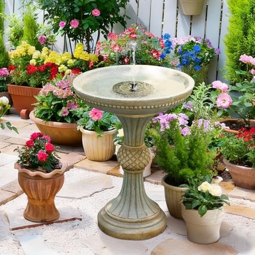 24H Outdoor Water Fountain with Solar Pump Italian Resin Garden Fountain for Patio Yard Weather
