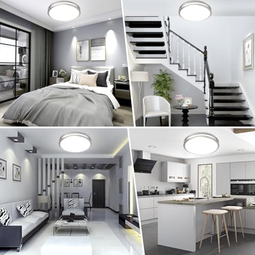 16inch LED Flush Mount Ceiling Light Fixture Dimmable Brushed Nickel (2 Count)