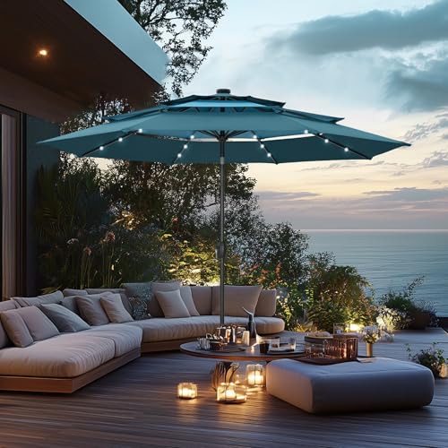 10ft 3 Tier Outdoor Patio Umbrella with Solar Lights