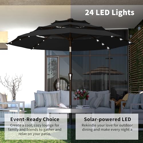 10ft 3 Tier Patio Umbrella with Solar Lights