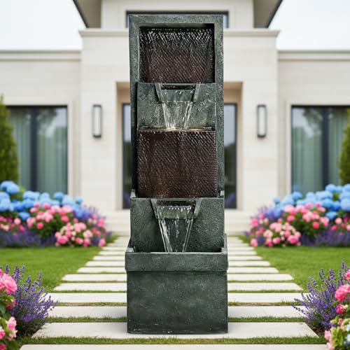 39.3" Tall 4 Tier Outdoor Water Fountain with LED Lights